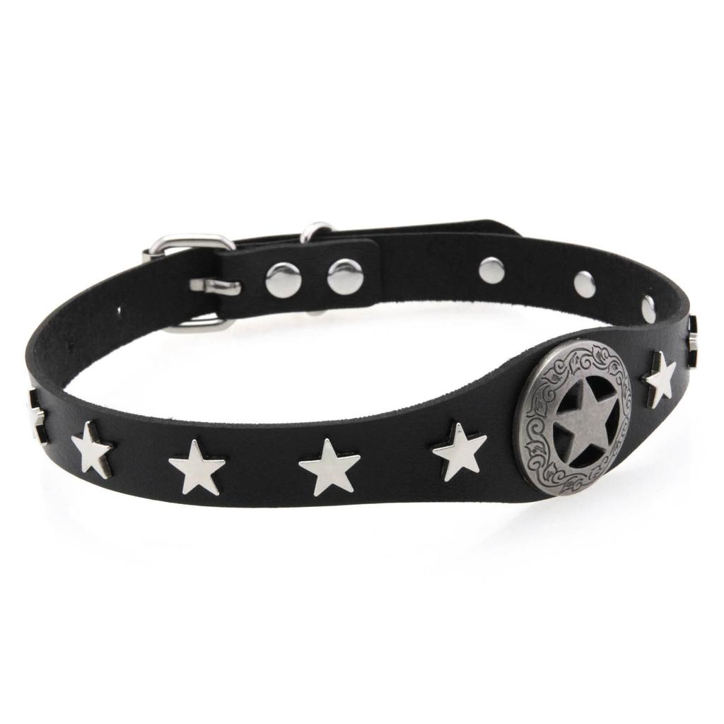 Pentagram Alloy PU Leather Choker, Gothic Harajuku Star Clavicle Necklace