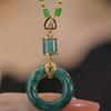 2025 New Retro Bamboo Bead Necklace with Safety Buckle Clasp - Green Resin Chain & Cubic Synthetic Zirconia Pendant, Versatile Collarbone Chain