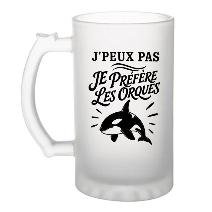 Chope à bière - PLANETEE - J’peux pas je préfère les Orques - Verre trempé givré - 470 ml - Imprimée en Bretagne