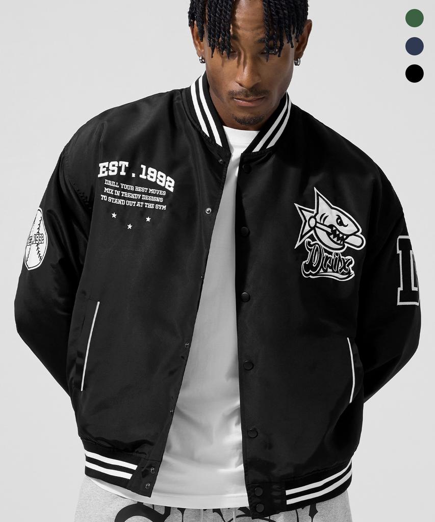 Drix Shark Logo Patched Varsity Jacket_3Color