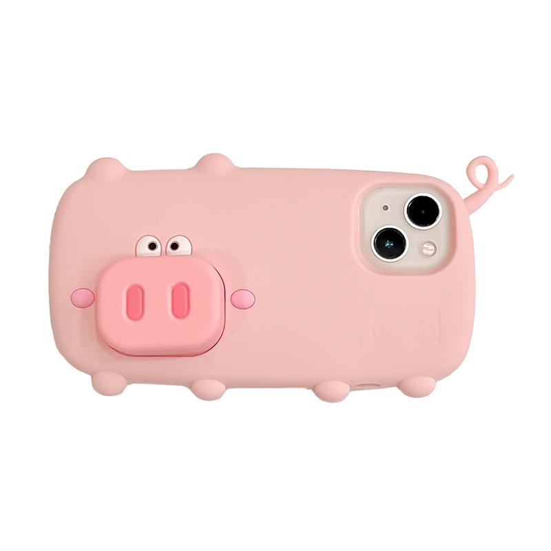 

Funny Cute Pink Pig Folding Holder Stand Case For iPhone 16 Pro Max 15 13 14 Soft Silicone Cartoon Phone Back Cover For iPhone 13