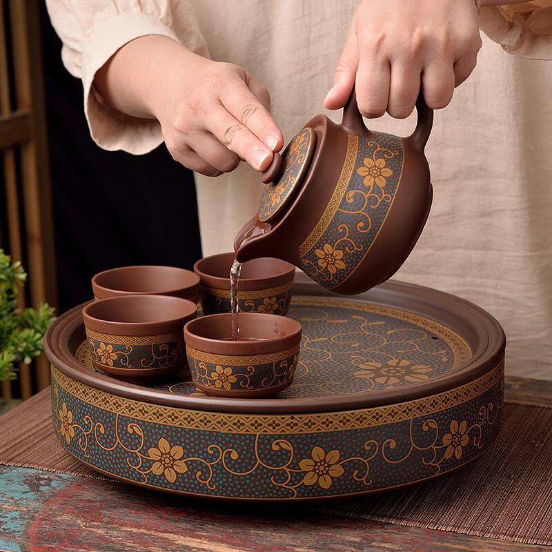 Yilutang Chinese Gilded Zisha Ceramic Tea Tray Set