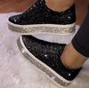 Spring Fashion Rhinestone Sequin Women's Plus Size Lace-up Flat Shoes
