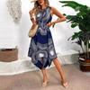 Summer Printed Irregular Shirt Dress, Split Waist Dress for Women
