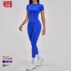 New yoga suit round neck polished tight Pilates yoga suit outdoor leisure sports suit