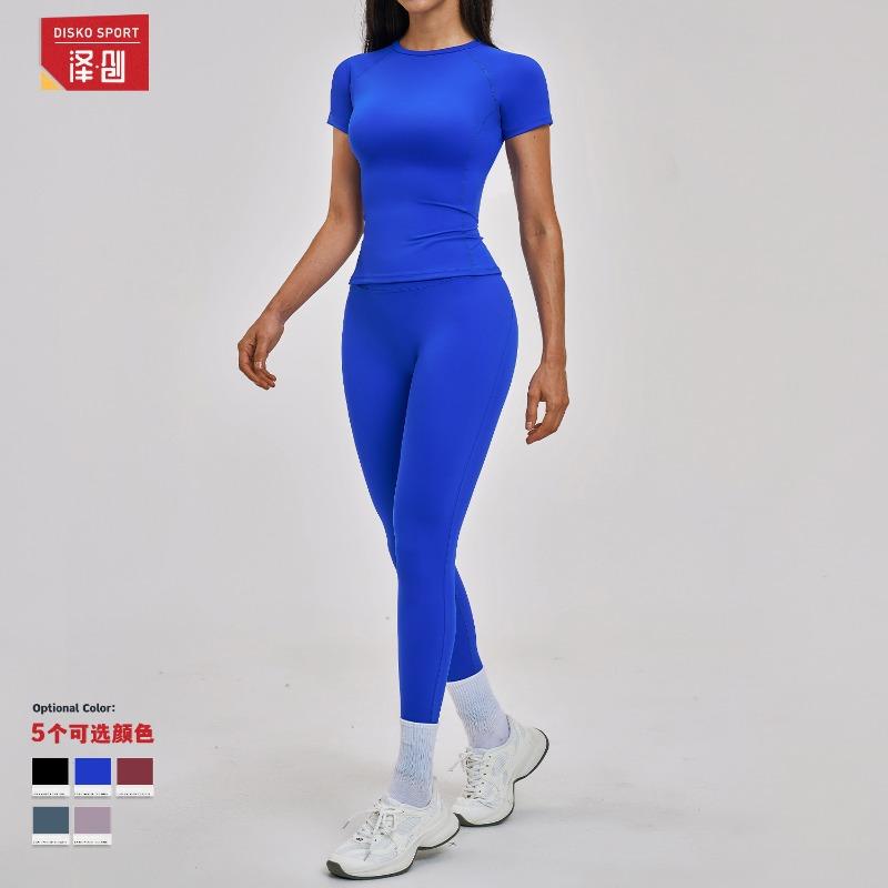New yoga suit round neck polished tight Pilates yoga suit outdoor leisure sports suit