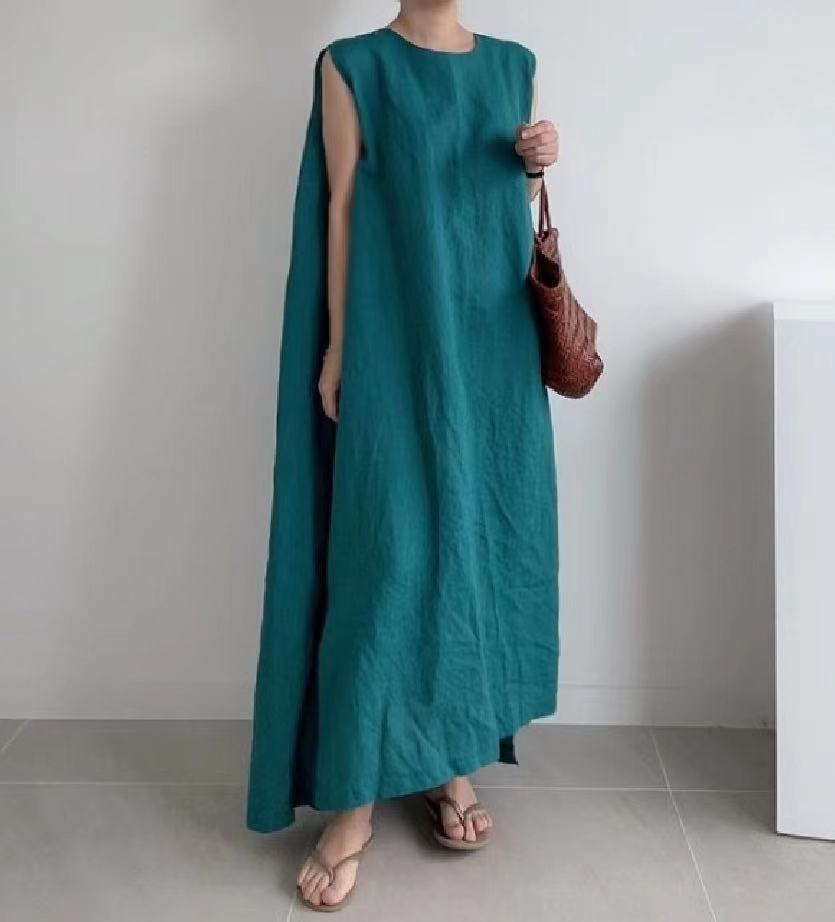 Loose Vest and Long Slit Dress