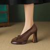 New Roundness High Heels with Suede and Bow Single Shoes with A Slip-on Light Casual Women Shoes Stylish and Comfortable