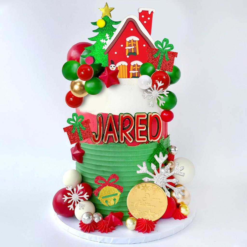 40pcs Christmas Cake Toppers Merry Christmas Cake Decoration with Pearl Ball Cake Pick for DIY Cake Xmas Birthday Party Supplies