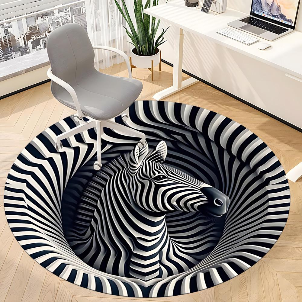 1pc Zebra Print Carpet for Office Non Slip, Round Carpet, Soft & Comfortable, Carpet for Office, Lightweight Round Floor Mat