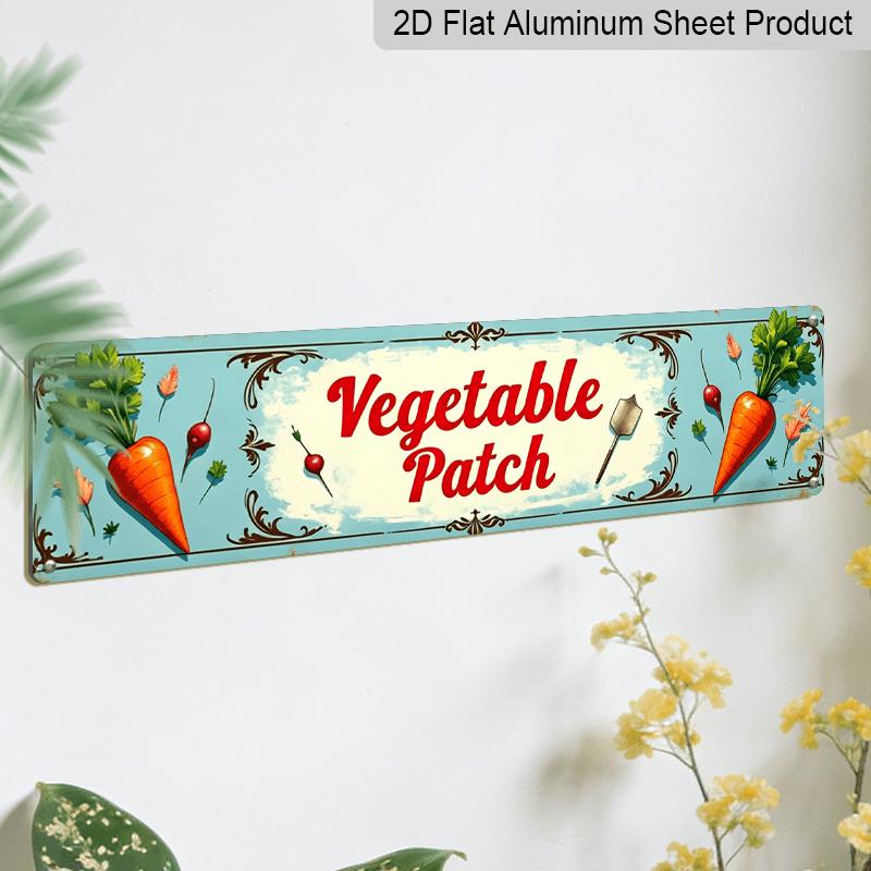 2D Flat 1pc, [Vintage Metal Sign] Rustic Metal "VEGETABLE PATCH" Sign | Vintage Garden Design Wall Art for Home, Kitchen, or Garage Decor (15.74 X