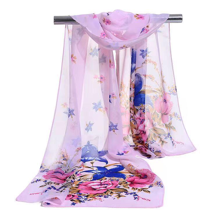 Spring & Summer Silk Chiffon Scarf for Women – Versatile, Fashionable, Sun-Protective, Printed Headscarf