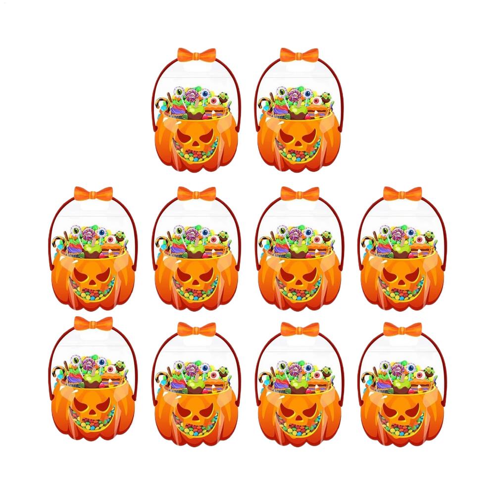 

Pumpkin Treat Bags 10 Pieces Transparent Pumpkin Goodie Bags With Handles Resealable Scary Pouch For Storage Supplies Treat Other
