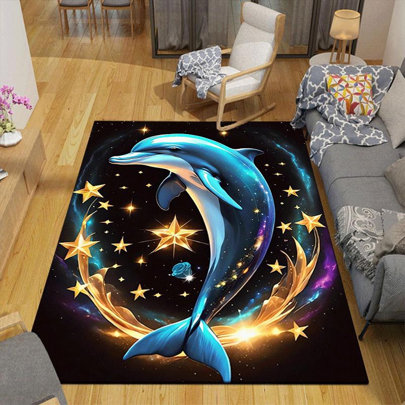 1pc Cute Dolphin Print, Design Indoor Area Rug - Soft, Anti-Slip, and Durable Gaming Room Decor for Bedroom