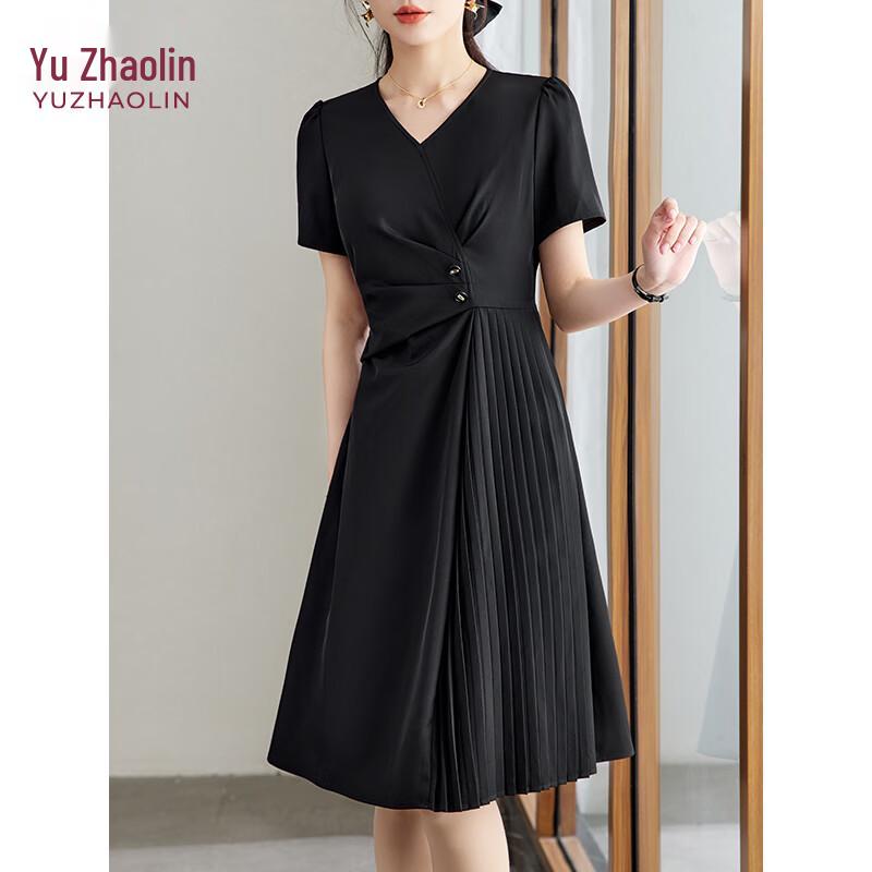 Yuzhaolin Women's French Style V-Neck Pleated A-Line Dress
