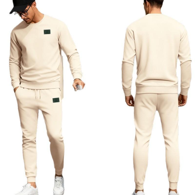 Autumn/Winter Heavyweight Men's Oversized Fleece-Lined Casual Sports Crewneck Sweatshirt Set