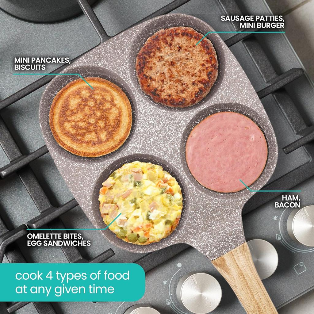 Dove Gray 4 Cup Nonstick Pan Omelette Mini Pancake Pan for Stove Top Gas and Electric Small Skillet Breakfast