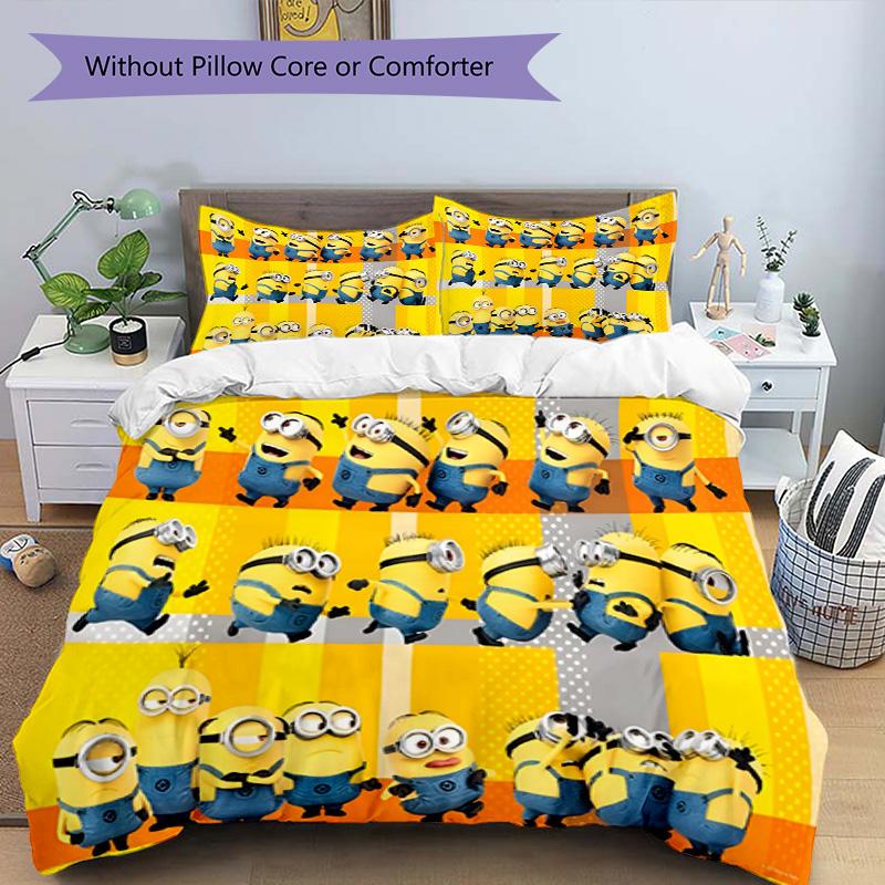 3pcs Duvet Cover Set (1*Duvet Cover + 2*Pillowcase, Without Core), Minions Print Bedding Set, Bedroom Decor, All‑Season, Birthday Gift