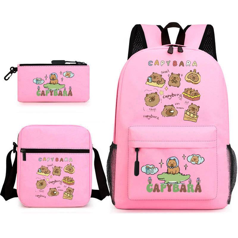 Schoolbag Unisex Kids Kapibara Children's Backpack Messenger Bag Pencil Bag Capiya Baea Cute Primary School Bag Three-Piece Set L