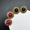 Vintage Court Style Retro Gold Circular Relief Texture 925 Silver Needle Earrings