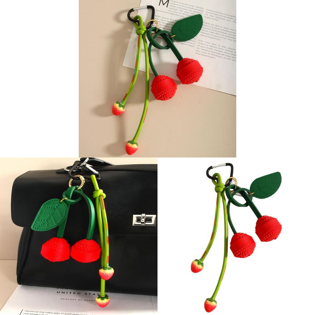 Pu Cherry Strawberry Keychain Bag Charm With Handcrafted Fruits For Fashionable Accessories