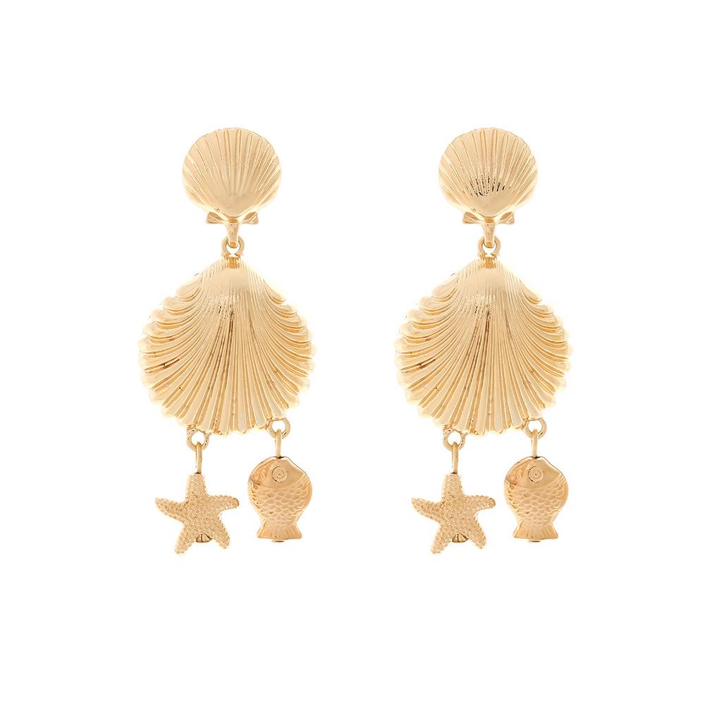 

Digadagu Metal Starfish Shell Dangle Earrings New Women s Exaggerated Minimalist Design Zircon Accessories золотой