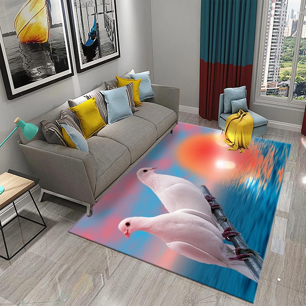 3D White Peace Pigeon Carpet Symbol of Peace Rugs for Bedroom Living Room Decor Floor Welcome Rugs Bathroom Door Non-Slip Rugs