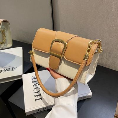 Fashion Textured Underarm Square Bag Popular Contrast Color Pu Leather Single Shoulder Bag Versatile Women Crossbody Bag