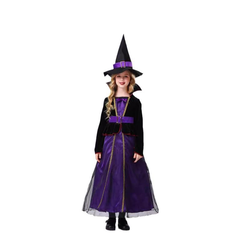 Kids Halloween Witch Costume Girls Stage Performance Dress Cosplay Party Outfit Purple