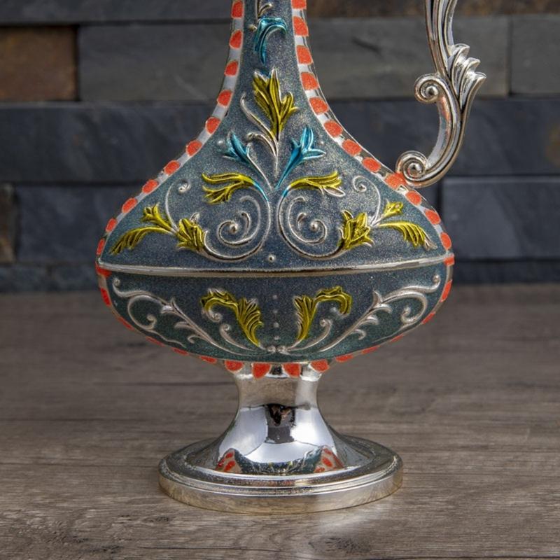 Elegant Embossed Flower Vases With Handle European Antique Metal Flower Arrangements Pot For Indoor Space Decors Gift