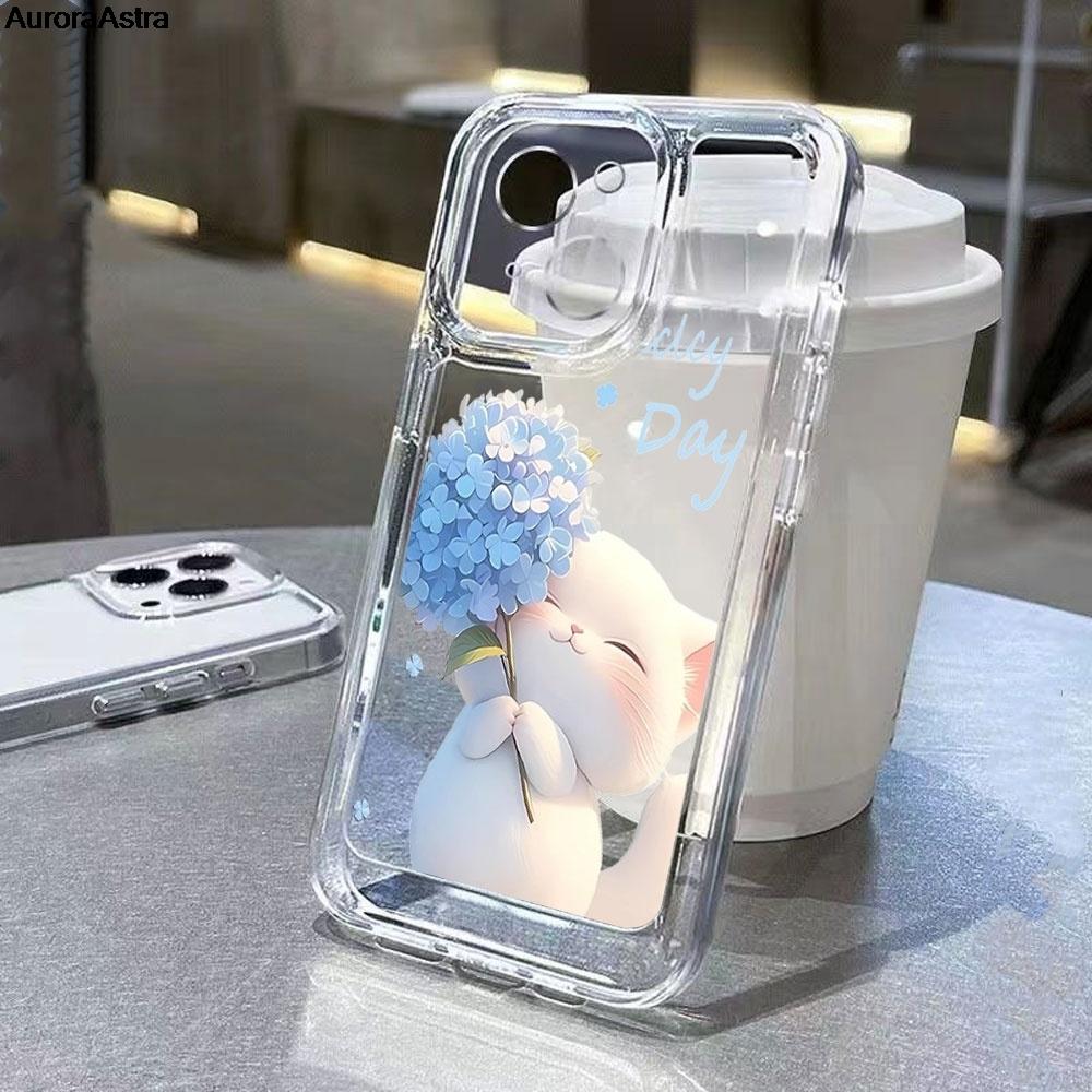 Cute Cat Hydrangea Protective Phone Case For iPhone 17 Air 16 16e 15 13 12 11 Pro Max Pro Plus Soft Anti-Scratch Funda Cover