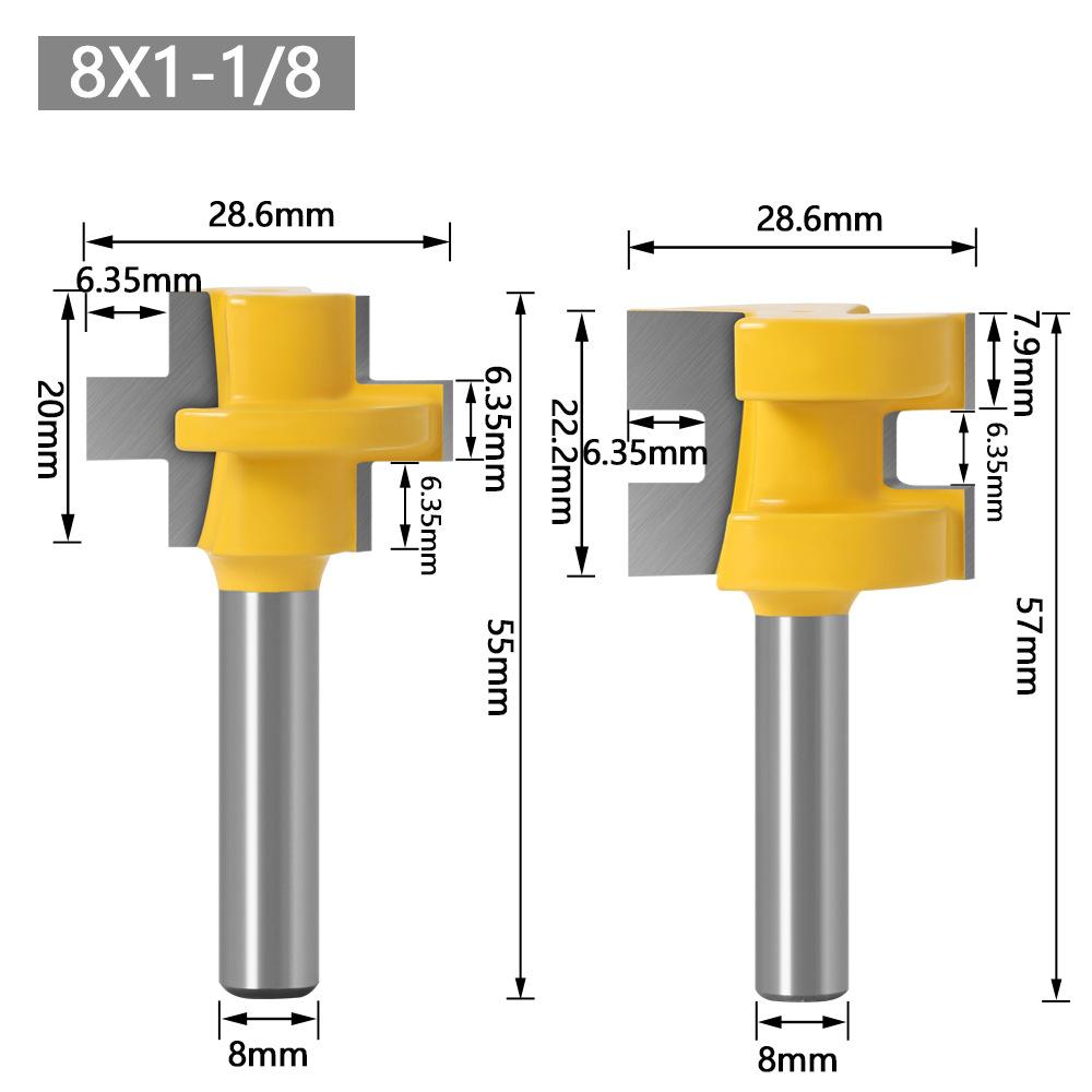 

3-Tooth T-Shaped Tenon Cutter Square Tooth Tenon Cutter, Floor Cutter, Puzzle Cutter, Woodworking Milling Cutter, Engraving Cutter, Yellow Paint 8 handle square tooth tenon