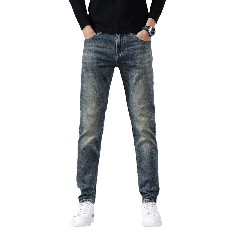 2024 Men's Nostalgic Blue Slim Cotton Jeans - Trendy, Comfortable, Straight Fit