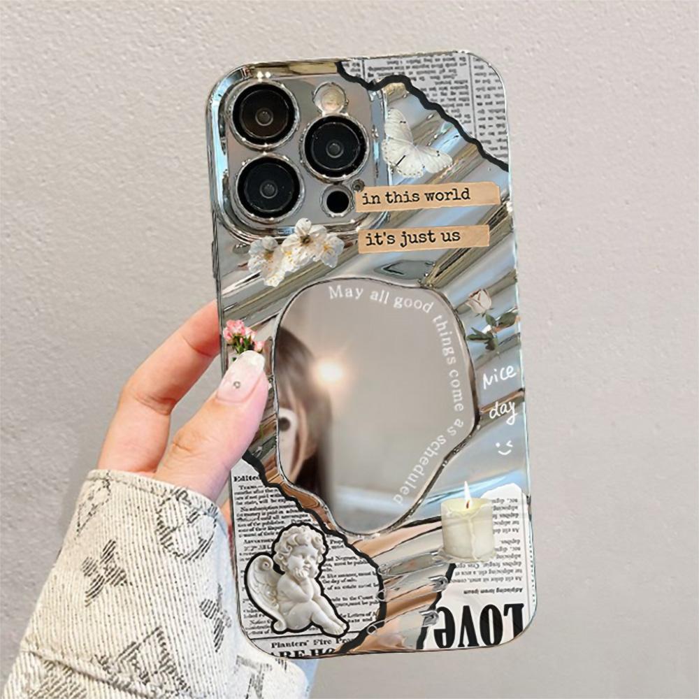 Mirror Phone Case for iPhone 16 11 13 14 for 16 Pro 12 13 15 16 Pro Max for Samsung A15 A16 A35 A55 Cute Cloud Flower Puppy Electroplated Phone Case