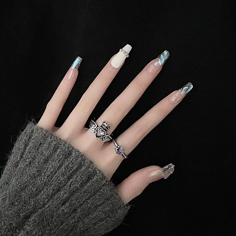 Niche Design Retro Personality Imitation Thai Silver Wings Crown Stacked Wearing High-End Punk Open Ring Woman