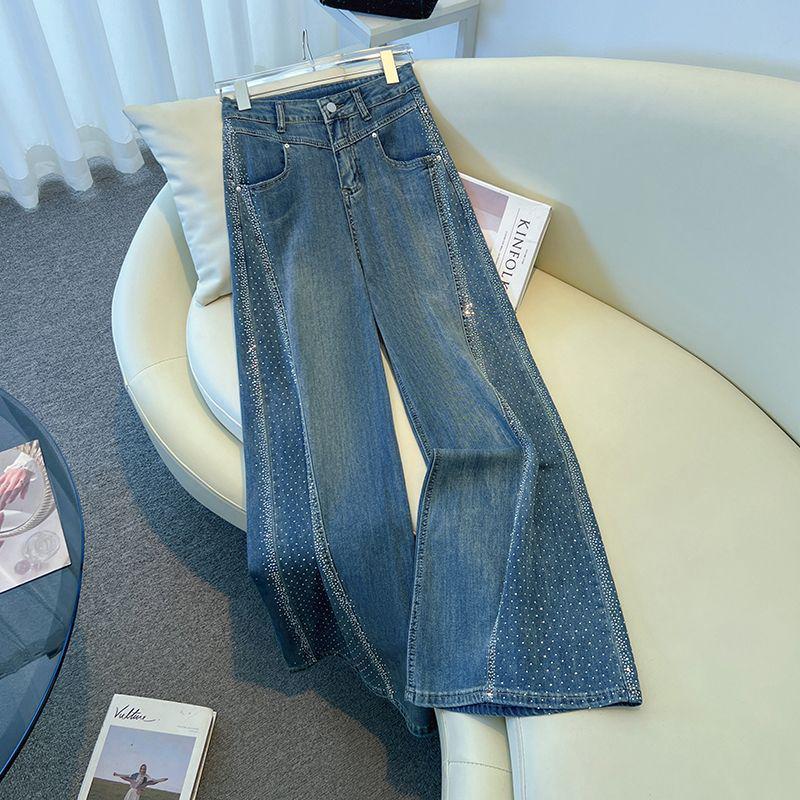 Women's High-Waisted Stretch Bell-Bottom Jeans - Sky Blue Diamond, Spring/Summer 2026