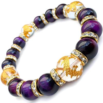 Power Stone Bracelet Four Gods Natural Stone Bracelet Four Divine Purple Tiger Eye 12mm Four Divine Beasts Gold Engraving Crystal 14mm Luck with