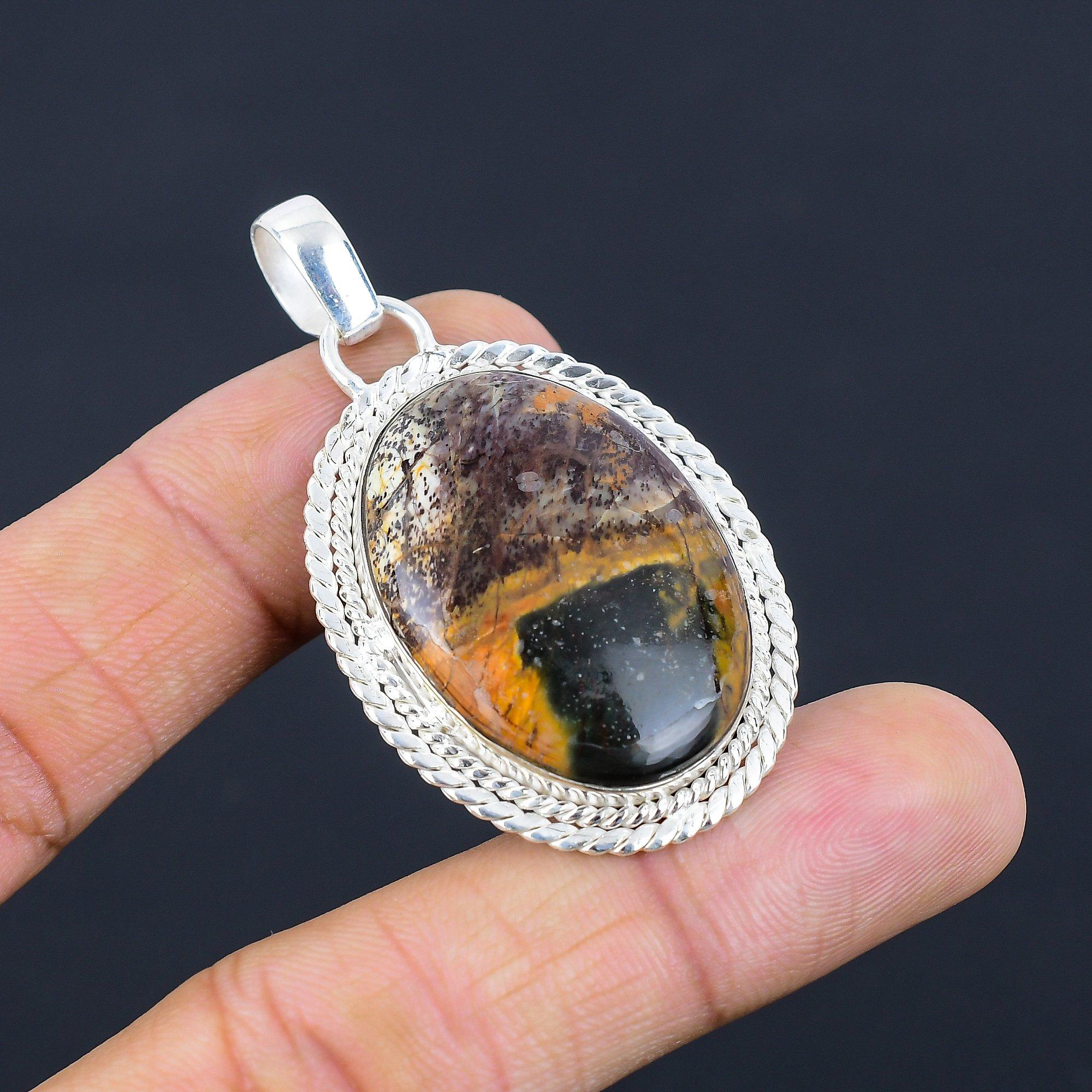 

Sterling Silver Oval Natural Honey Dendrite Handcrafted Bezel Daughter Pendant