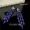 Elegant Blue Glaze Diamond Tassel Clip Earrings for Formal Gowns