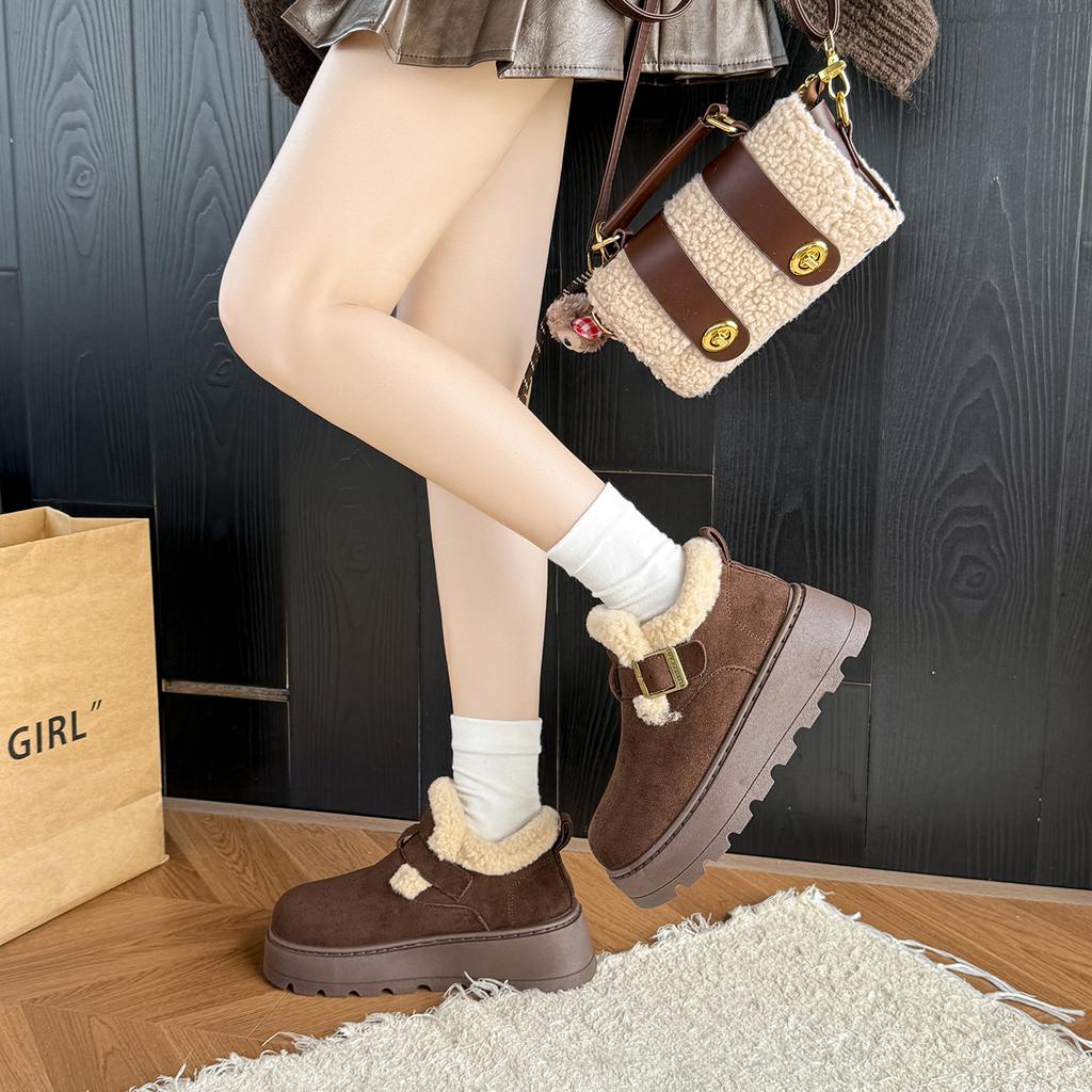 Dámské sněhule na platformě z umělého semiše podzim zima zateplené plyšové kotníkové boty mujer protiskluzová silná podrážka bavlnou polstrované boty 40
