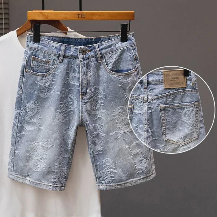 2024 Men's Trendy Loose Straight Denim Shorts: Mid-Length Youth Breeches