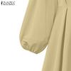ZANZEA Women Casual V-Neck Loose Long Sleeve Solid Color Dress