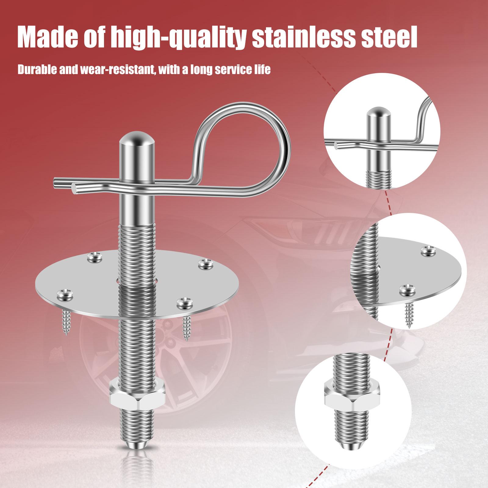 Hood Pin Plate Lock Kit Stainless Steel Engine Hood Bonnets Lock Universal Car Racing Hood Pin Lock Car Modified Accessory argento