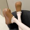 Mode Neue Plateau-Pelzpantoletten mit runder Zehenpartie für Damen Wildleder Pantoletten Baumwollschuhe Winter Lässig Kurzer Plüsch Warm 10CM Hohe Absätze Pantolette