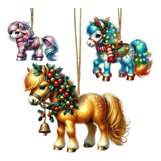 Vánoční ozdoba kůň 2D plochá akrylová ozdoba na vánoční stromek Dárky s koněm pro ženy Milovníky koní Farmáře Přátele