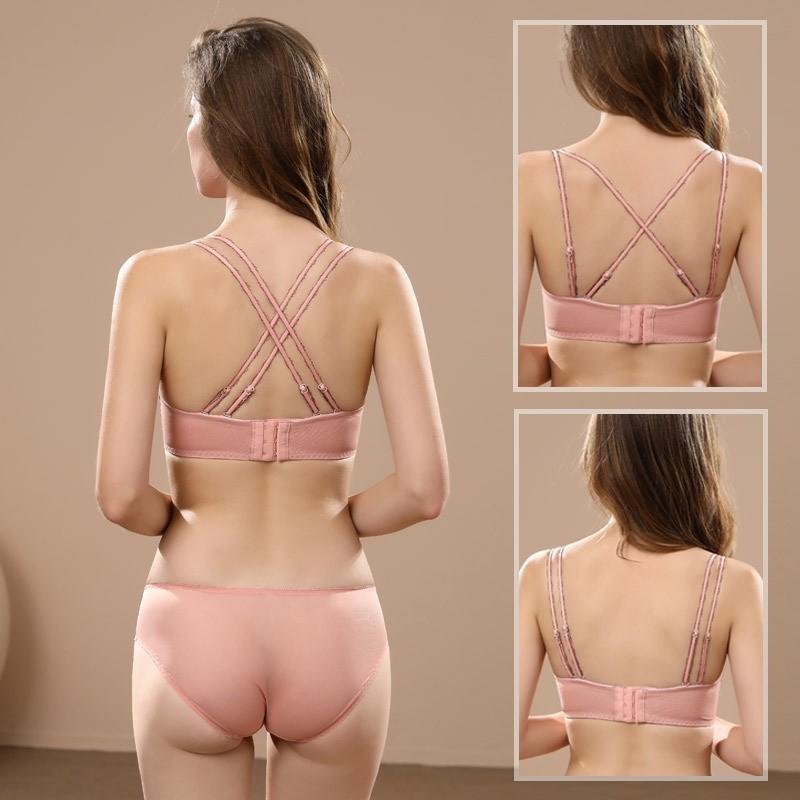 Sexy Beautiful Back Bra Big Chest Small Removable Shoulder Strap Underwear Soft Steel Ring Upper Support Gathering Bra  Women