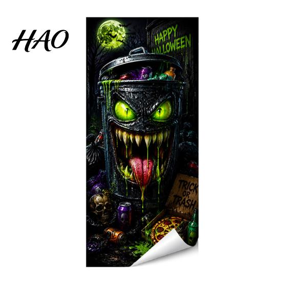 Decorative PVC Bin Wrap Halloween Trash Can Sticker, Spooky Bat Cat Pumpkin Ghost Wheelie Decal, Outdoor Decal Waterproof Garbage Sticker for