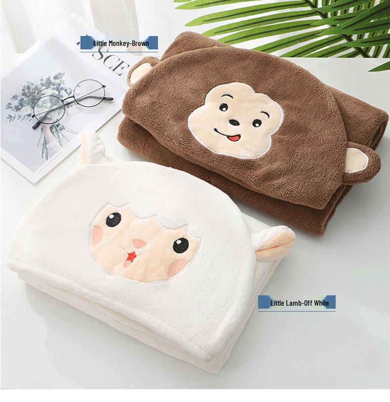 Children's Hooded Bathrobe - Coral Fleece Cartoon Design for Infants and Toddlers
