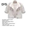 Women's Cropped Denim Jacket Short Sleeve Jean Jacket Lapel Button Down Trucker Coat Summer Casual White Thin Top