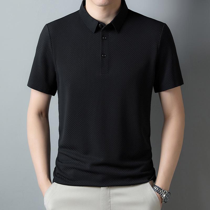 Polo da uomo estiva, casual, da uomo, con risvolto in jacquard, senza cuciture, a maniche corte